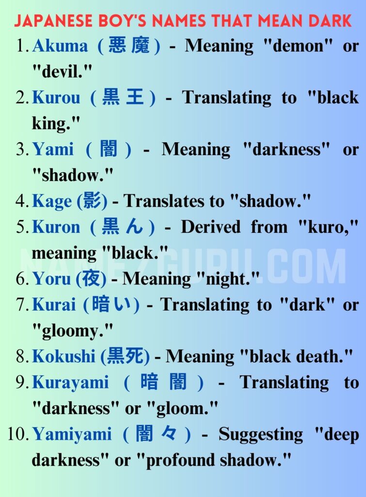 Japanese Boy's Names That Mean Dark