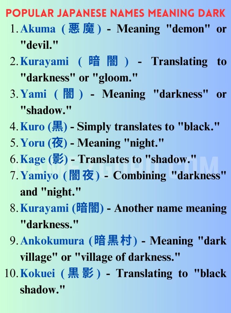 Popular Japanese Names Meaning Dark